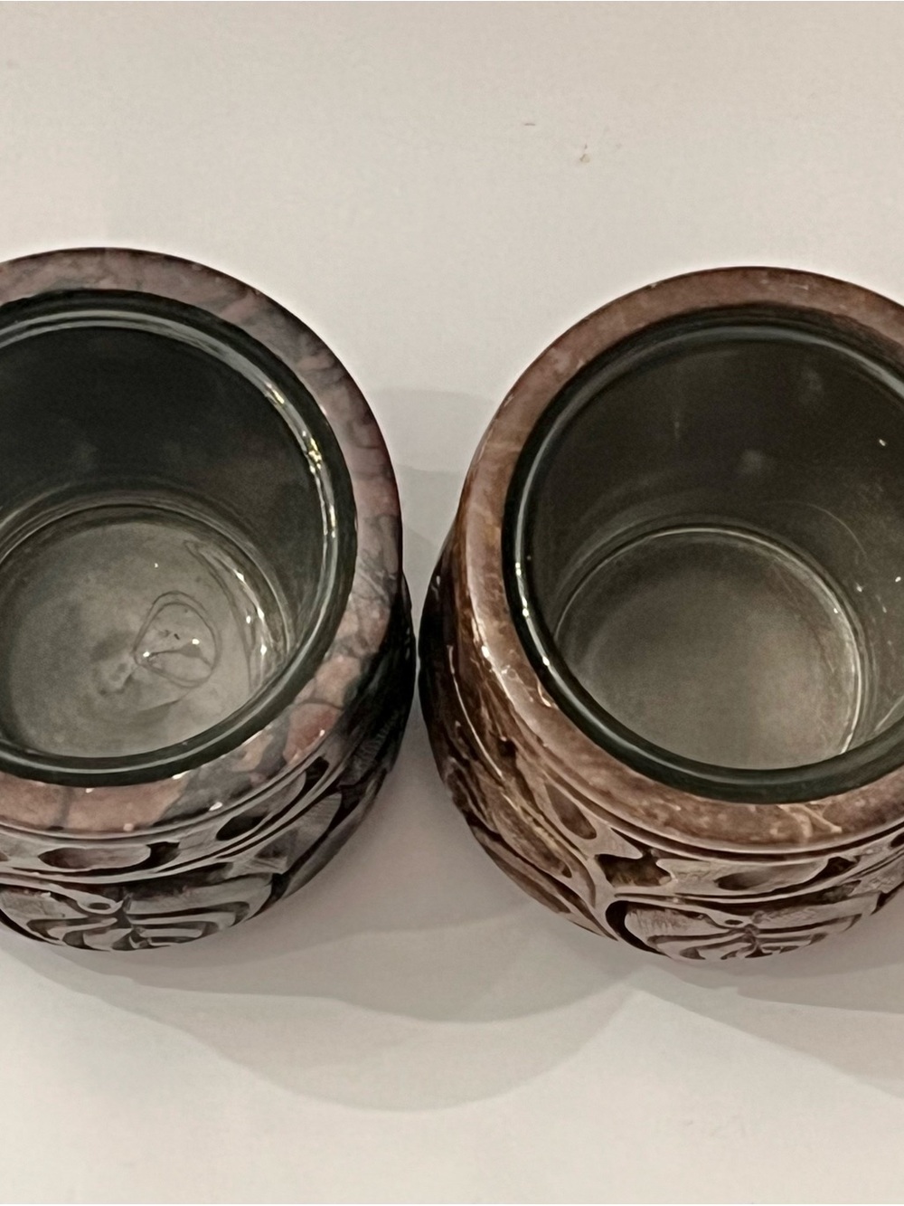 Yankee Candle Votive Candle Holders Carved Soapstone Set of 2 - Picture 2 of 8